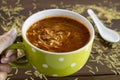 A hand holding a mug with traditional Turkish vermicelli soup Royalty Free Stock Photo