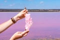 Natural salt pink crystals from Pink Lake, Western Australia Royalty Free Stock Photo