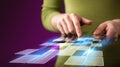 Close up of hand holding tablet with cyber application Royalty Free Stock Photo