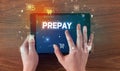Close-up of a hand holding tablet with shopping inscription Royalty Free Stock Photo