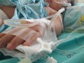 Close up hand with injection saline solution