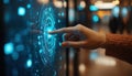 Close up of hand interacting with touchscreen interface, showcasing technology and innovation in modern setting Royalty Free Stock Photo