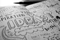 `IDEAS` sketch notes hand-lettered in notebook