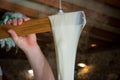 Close Up of the Hand Made Preparation of Italian Traditional Cheese called Mozzarella Royalty Free Stock Photo