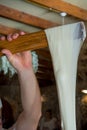 Close Up of the Hand Made Preparation of Italian Traditional Cheese called Mozzarella Royalty Free Stock Photo