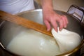 Close Up of the Hand Made Preparation of Italian Traditional Cheese called Mozzarella Royalty Free Stock Photo