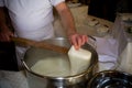 Close Up of the Hand Made Preparation of Italian Traditional Cheese called Mozzarella Royalty Free Stock Photo