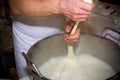 Close Up of the Hand Made Preparation of Italian Traditional Cheese called Mozzarella Royalty Free Stock Photo