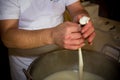 Close Up of the Hand Made Preparation of Italian Traditional Cheese called Mozzarella Royalty Free Stock Photo