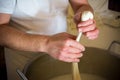 Close Up of the Hand Made Preparation of Italian Traditional Cheese called Mozzarella Royalty Free Stock Photo