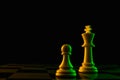 Close-up hand makes a pawn move, chess, chessboard, game, confrontation Royalty Free Stock Photo