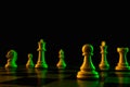 Close-up hand makes a pawn move, chess, chessboard, game, confrontation Royalty Free Stock Photo