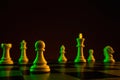 Close-up hand makes a pawn move, chess, chessboard, game, confrontation Royalty Free Stock Photo