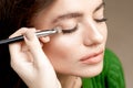 Makeup artist applying eyeshadow on eye Royalty Free Stock Photo