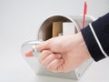 Close-up Of hand Man Looking Inside Silver Mailbox Royalty Free Stock Photo