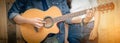 Close up hand man playing acoustic guitar Royalty Free Stock Photo