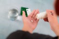 Close up hand man taking pills take a medicine,cup glass of water on table. Stop drug use Taking Medication health care Royalty Free Stock Photo