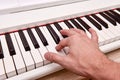 Close-up of the hand of a musical artist playing the piano, a man`s hand, classical music, keyboard, synthesizer, pianist Royalty Free Stock Photo