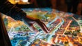 Close-up of a hand navigating an interactive, illuminated map on a touchscreen display, AI Generated Royalty Free Stock Photo