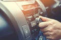 close up hand open car radio listening. Car Royalty Free Stock Photo