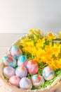 Close Up of Hand Painted Easter Eggs Vertical with Copy Space Royalty Free Stock Photo