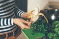 Close up of hand peeling a banana Royalty Free Stock Photo