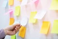 Close up hand people business man post it notes Royalty Free Stock Photo