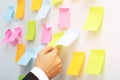 Close up hand people business man post it notes Royalty Free Stock Photo