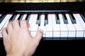 Close up of hand people man musician playing piano