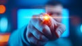 Close-Up of a Hand Pointing with a Bright Light Source in the Background of Digital Environment Royalty Free Stock Photo