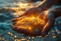 Close-up of a hand pouring sand through fingers symbolizing time Royalty Free Stock Photo