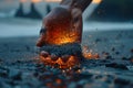 Close-up of a hand pouring sand through fingers symbolizing time Royalty Free Stock Photo