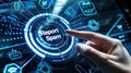 A close-up of a hand pressing a digital button labeled 'Report Spam' on a futuristic touchscreen interface with various Royalty Free Stock Photo