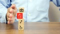 Close-up hand protect cube wooden toy block stack with insurance and medicine bag with wheelchair needle syringe for safety Royalty Free Stock Photo