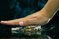 Close up of a hand representing a STOP Smoking. World no tobacco day