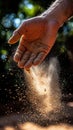 Close-up of a hand sifting through sand capturing the details of texture and color Royalty Free Stock Photo