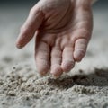Close-up of a hand sifting through sand. Royalty Free Stock Photo