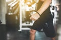 Close up of hand sport man doing exercises training,Cross fit body and muscular in the gym Royalty Free Stock Photo