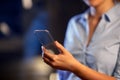 Close up of hand with transparent smartphone