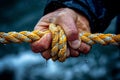 Close-up of a hand tying a sailing knot representing skill Royalty Free Stock Photo