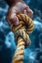 Close-up of a hand tying a sailing knot representing skill