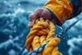 Close-up of a hand tying a sailing knot representing skill