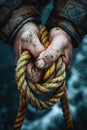 Close-up of a hand tying a sailing knot representing skill Royalty Free Stock Photo