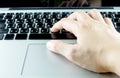 Close up hand type on laptop keyboard, Technology concept Royalty Free Stock Photo