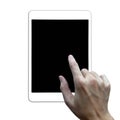 Close-up hand using tablet isolated on white background Royalty Free Stock Photo