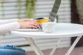 Close up hand women working on keyboard. Work space relaxing chill out work for office and design Royalty Free Stock Photo