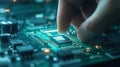 Close-up of Hand Working on Computer Microchip