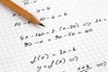 Close-up of Hand written Mathematical Formulas. Royalty Free Stock Photo