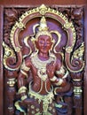 Close up handcraft pattern thai style made of wooden for decorative door temple of thailand Royalty Free Stock Photo