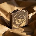 Close-up of a handcrafted soap bar with a swirled pattern of dark brown and cream Royalty Free Stock Photo